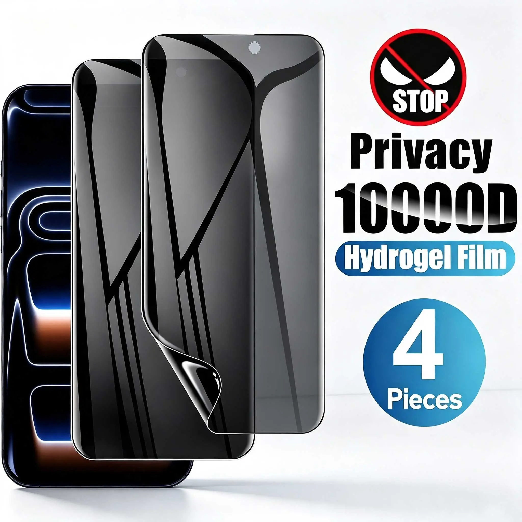 4 Pack Anti Spy Full Cover Soft Hydrogel Film For iPhone 17 Pro Max 17 Air 16 16e 15 14 13 12 11 16 Pro Max 15 Pro Max Plus Screen Protector For iPhone X XS XS Max XR Privacy Protections Hydrogel Film (Not Glass)