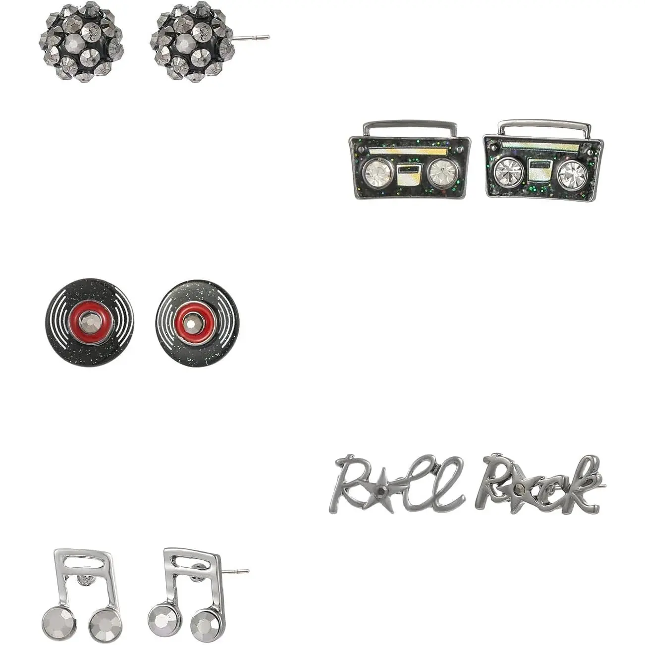 5 Pairs Funny Studs Earrings Set for Women | Punk Retro Classic Spiked Guitar Rock Hand Skull Earrings Rock and Roll Accessories for Women