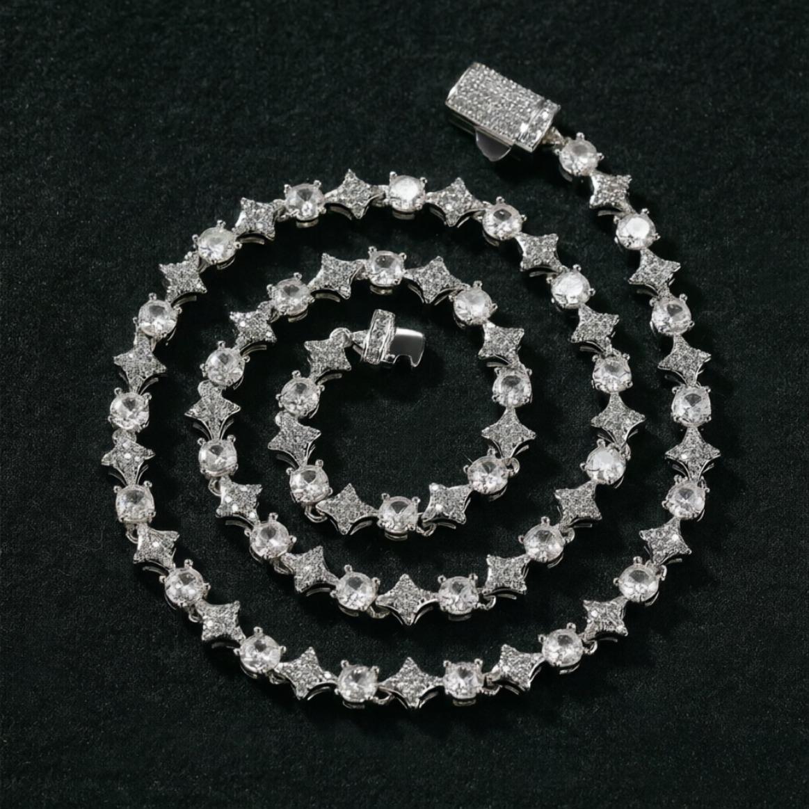 Mixed Quadrangular Star Tennis Chain Necklace & Bracelet Round Cut Iced Out Moissanite HipHop Jewelry Gift Luxury Shine Unisex Trend