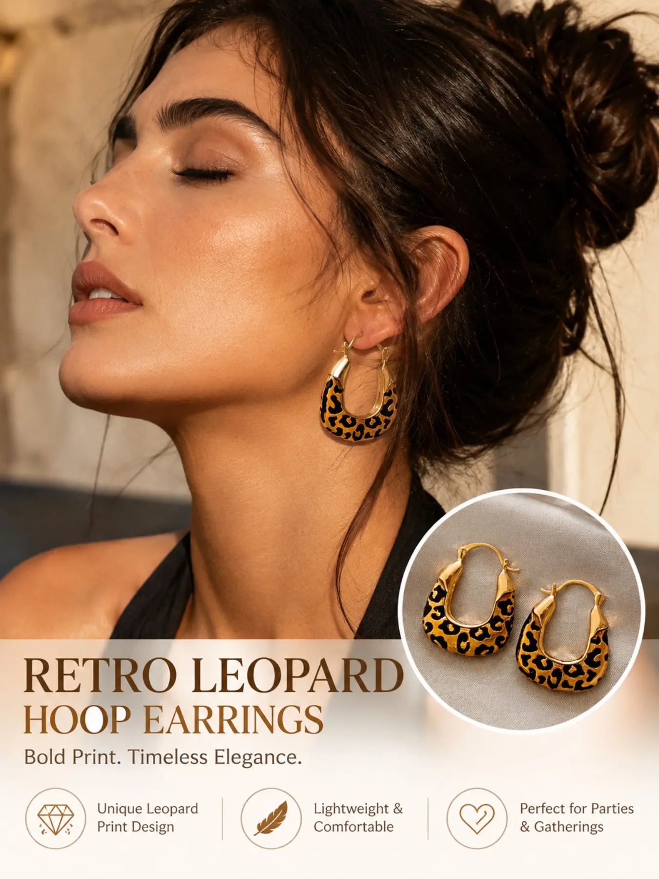 Retro Leopard Print Statement Hoop Earrings for Women, Unique Luxury Animal Pattern Design, Elegant Personalized Fashion Jewelry for Party & Daily Wear
