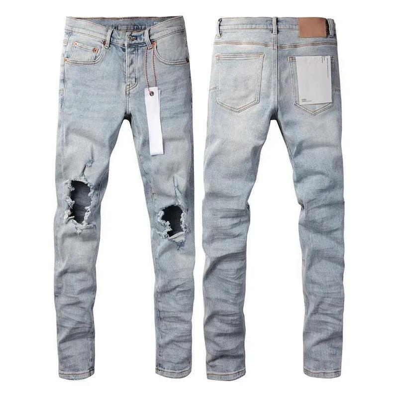 New Fashion Purple jeans man with distressed hole patches Fashion Repair Low Rise Skinny Denim pants 28-40 size Black Casual Fabric Menswear Trouser Streetwear Beige Pocket Plain sweatpantsmen  Ripped Straight Leg 9003