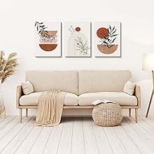 Wall Art Prints, Boho Wall Decor, Abstract Geometric Prints Black Beige Terracotta Minimalist Art, Natural Framed Canvas Prints Artwork For Living Room Bathroom Bedroom Wall Decor