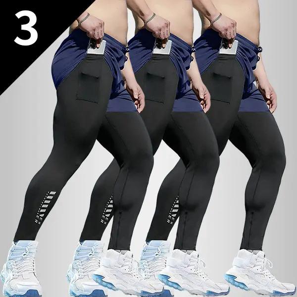3 Pack Men's Compression Training Pants Breathable Stretch Athletic Pants with Pockets for Running, Basketball, Pilates & Gym Workouts, Compression Sports Wear, Fitness Joggers, Gym Training Pants fits