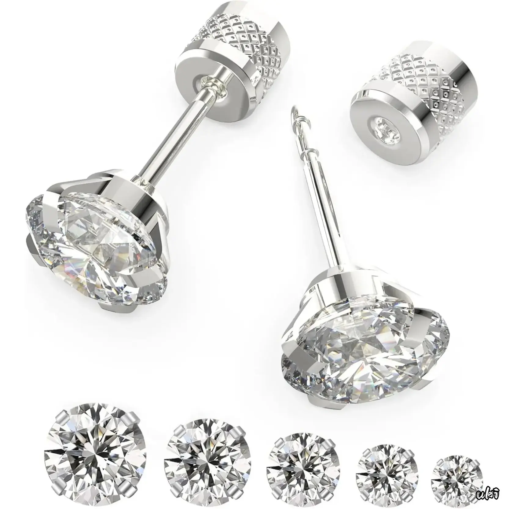 5-Pair Surgical Stainless Steel Stud Earrings Set, Hypoallergenic Cubic Zirconia Jewelry, Minimalist Push-In Flat Back Studs for Cartilage, Lobe (2-8mm, Women)
