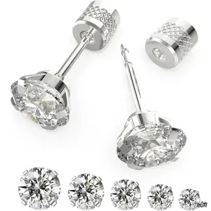 5 Pairs Hypoallergenic Surgical Stainless Steel Push-In Flat Back Stud Earrings, Multi Size 2–8Mm Cubic Zirconia Cartilage Earring Set, Trendy Minimalist CZ Jewelry Studs For Women And Daily Men Ear Piercing Decor