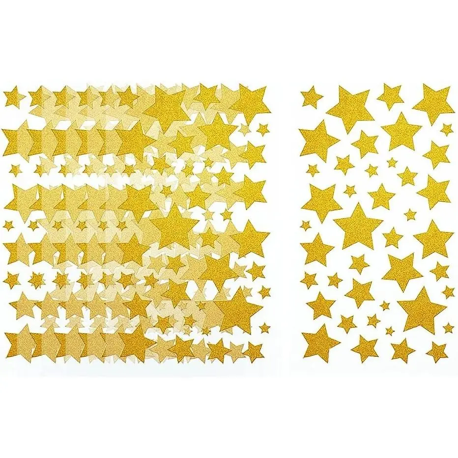 6 Sheet Glitter Gold Star Stickers Small Five Star Reward Stickers Yellow Sticker