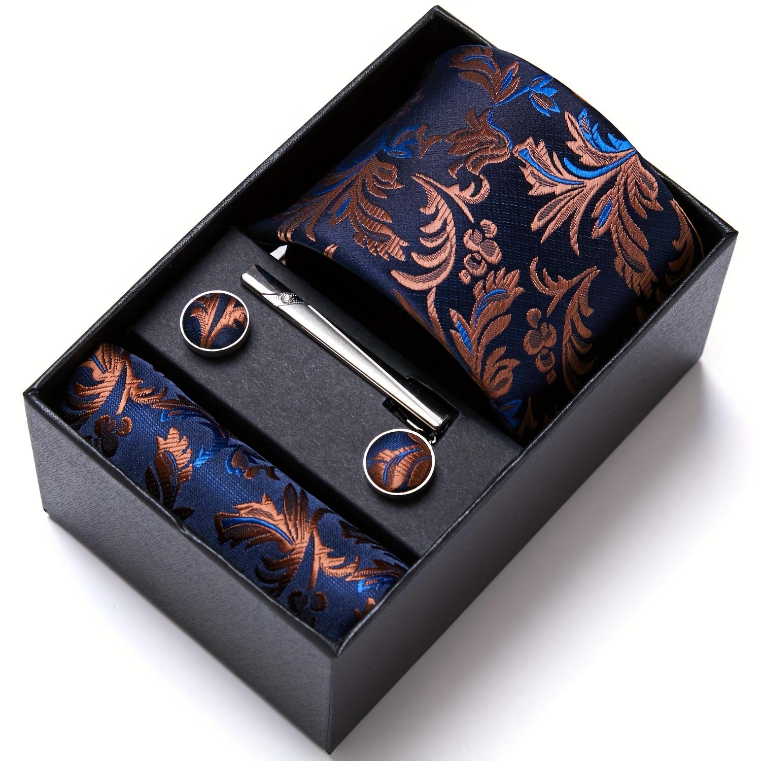 Paisley tie, pocket square, cufflink set gift box, men's tie 7.5 cm, suitable for holidays, weddings, and work