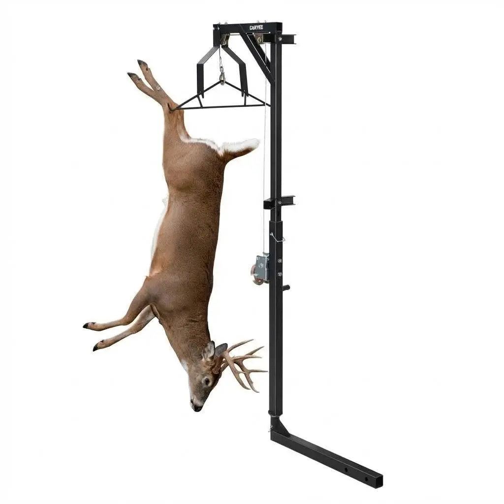 Garvee 500 LBS Hitch-Mount Deer Hoist with Winch & Gambrel, 360° Swivel Adjustable Height Heavy-Duty Game Hoist for Skinning, Butchering, Field Dressing