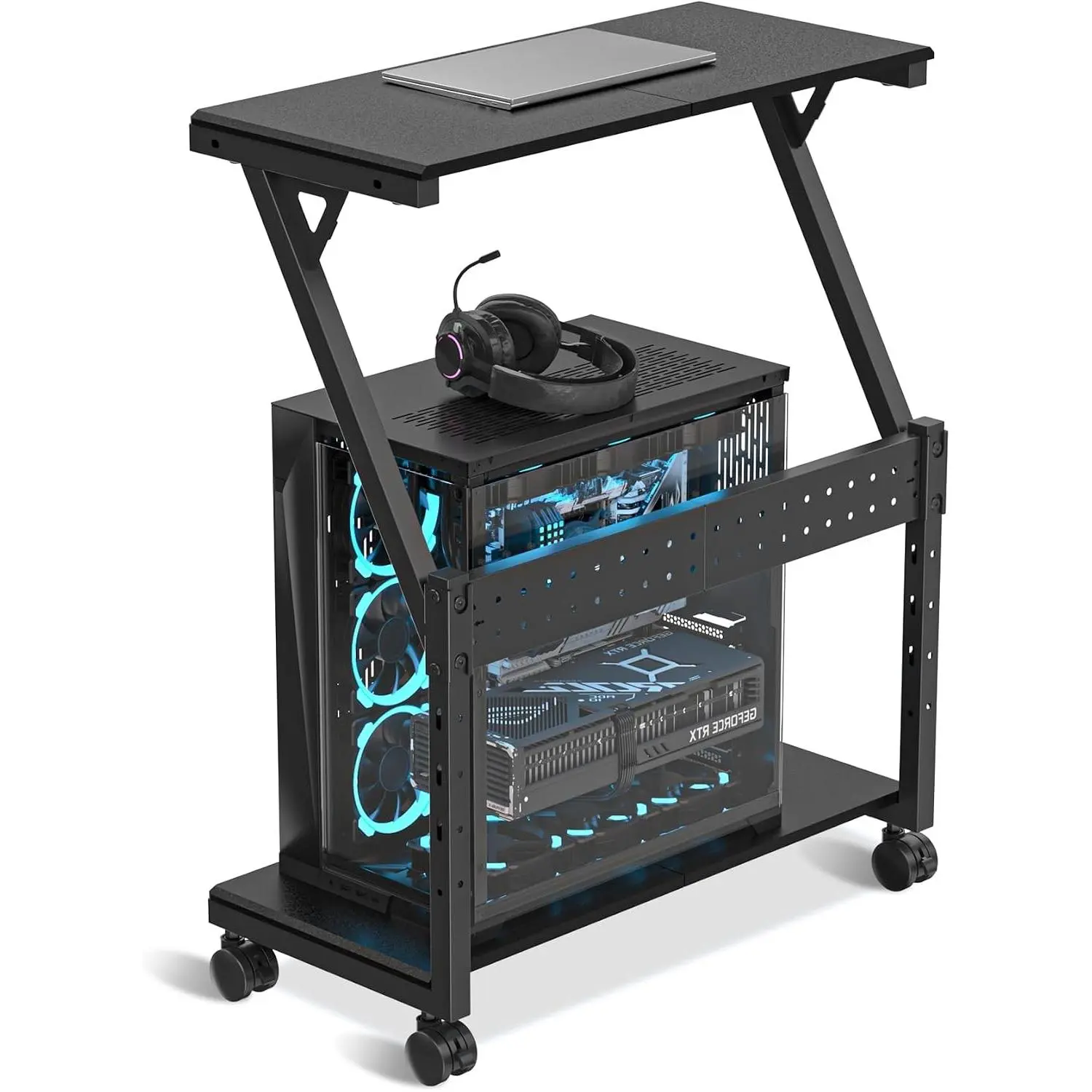 Computer Tower Stand, 5 Levels Height Adjustable PC Tower Stand/Cart with Locking Wheels, 23.22"-31.10", Mobile Rolling CPU Holder, 25In Large PC Stand for Home Office, Black