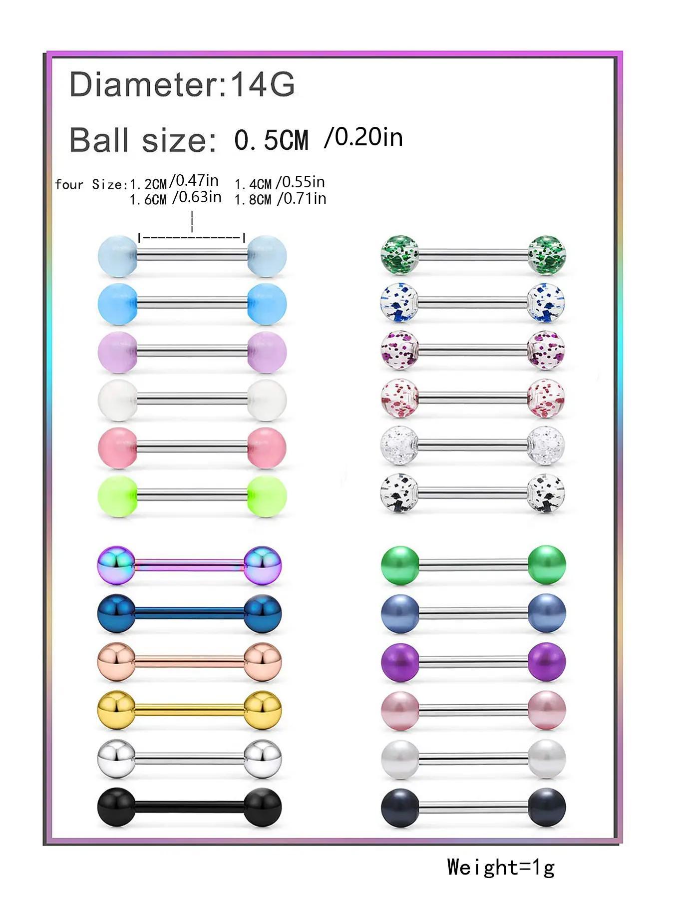 Simple Mixed Color Stainless Steel Barbell Bars Piercing Tongue Nail, 24pcs Body Piercing Kit Fashion Accessories for Both Men & Women for Daily Wear, Trendy All-match & Exquisite Jewelry for Birthday Gift