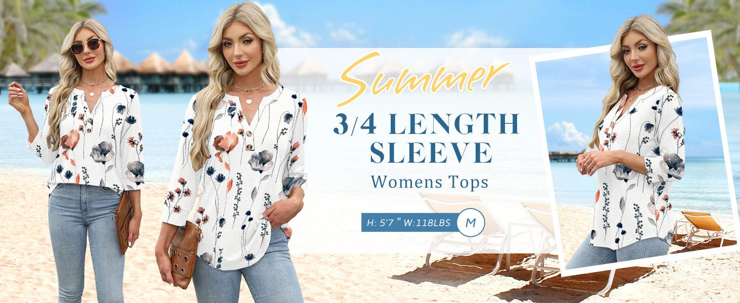 WIHOLL Womens Tops 3/4 Sleeve Heley Shirts for Women Summer Fashion 2025 Blouses Beach Vacation Clothes SpringStatements