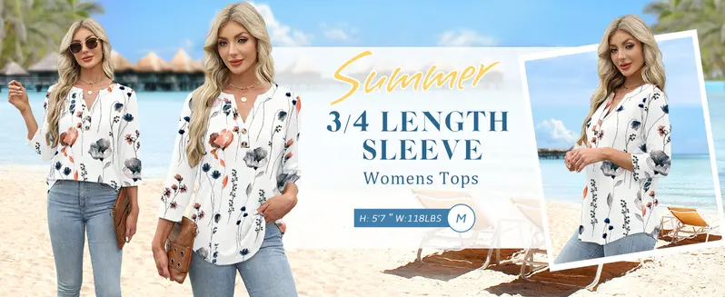 WIHOLL 3/4 Sleeve Tops Summer Outfits for Women Breathable Lightweight Blouses Air Conditioner Friendly Loose Fit Beach Vacation Girls Adjustable WIHOLL 3/4 Sleeve Tops Summer Outfits for Women Breathable Lightweight Blouses Air Conditioner Friendly Loose Fit Beach Vacation Girls Adjustable