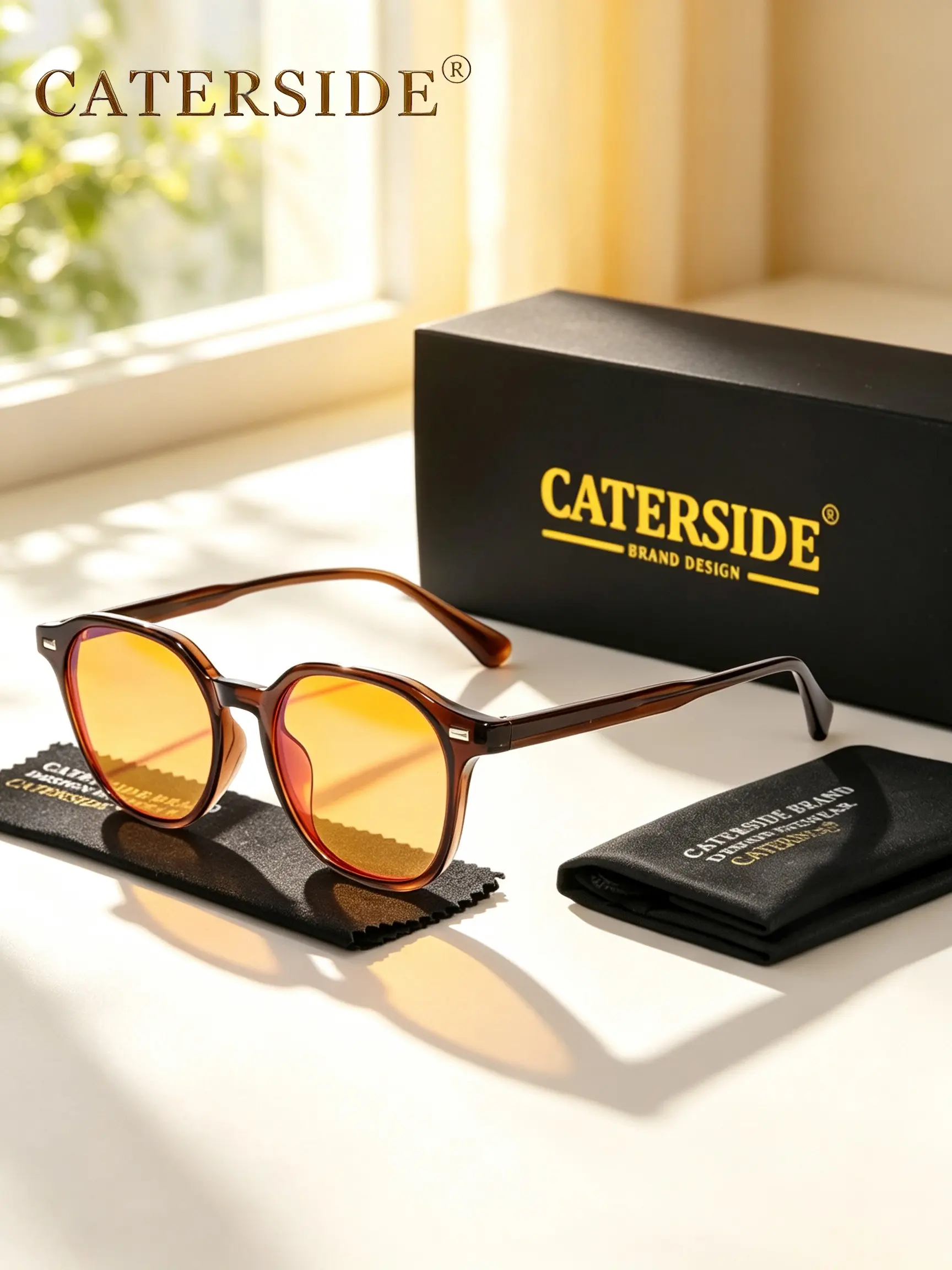 CATERSIDE 1 count with packaging — Luxury stylish square gaming glasses, orange PC lenses with AR anti-reflective coating for effective blue-light blocking, reducing eye fatigue and protecting eyes. Great for computer, office, gaming.
