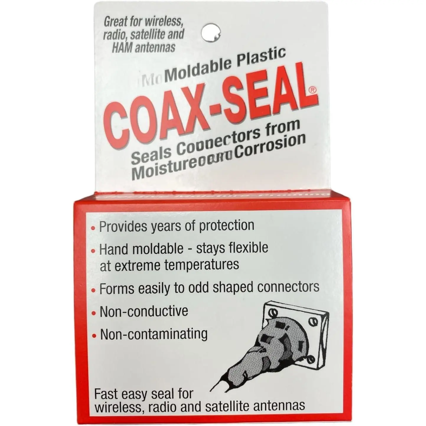 Coax-Seal Moldable Plastic Sealant Tape, 60" Long Single Roll, 1/2" Wide, 3/32" Thick, Non-Conducting, Weatherproof Fitting Wrap for Weather-Tight Sealing