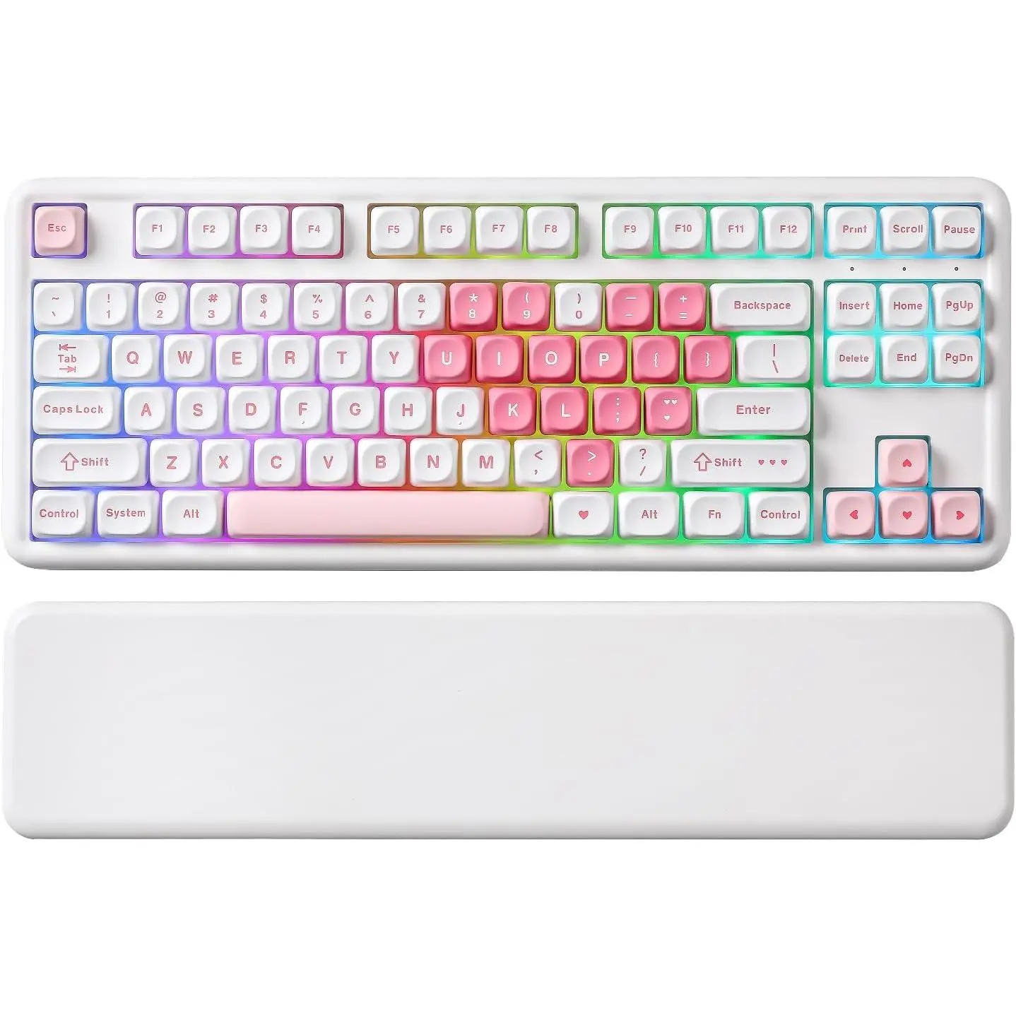 B87 TKL  Mechanical Keyboard (White Heart, Cocoa V2) | QMK/VIA, Wrist Rest, CreamyTyping, Cute MOA Keycaps, Gasket Mount, Hot Swap, RGB Backlit, NKRO, BT/2.4G/USB-C, for Win/