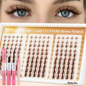 Brown Viva | RITALASH 150pcs Brown Lash Clusters Manga Eyelash Extensions 10-16MIX Spiky Cluster Lashes Fairy Individual Lashes Anime D Curly Eyelashes DIY at Home Kit with Bond&Seal and Tweezers