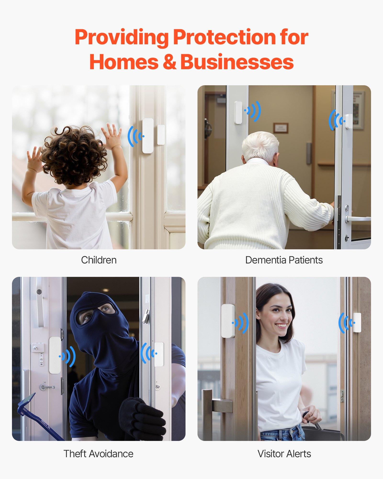 VEVOR Door Chime, DC 12V, Wireless Door Open Contact Sensor Alarm Chime with 656 ft Range, 58 Chimes & 5 Adjustable Volume, Doors Ringer Alert for Business, Store, Home, Office When Entering