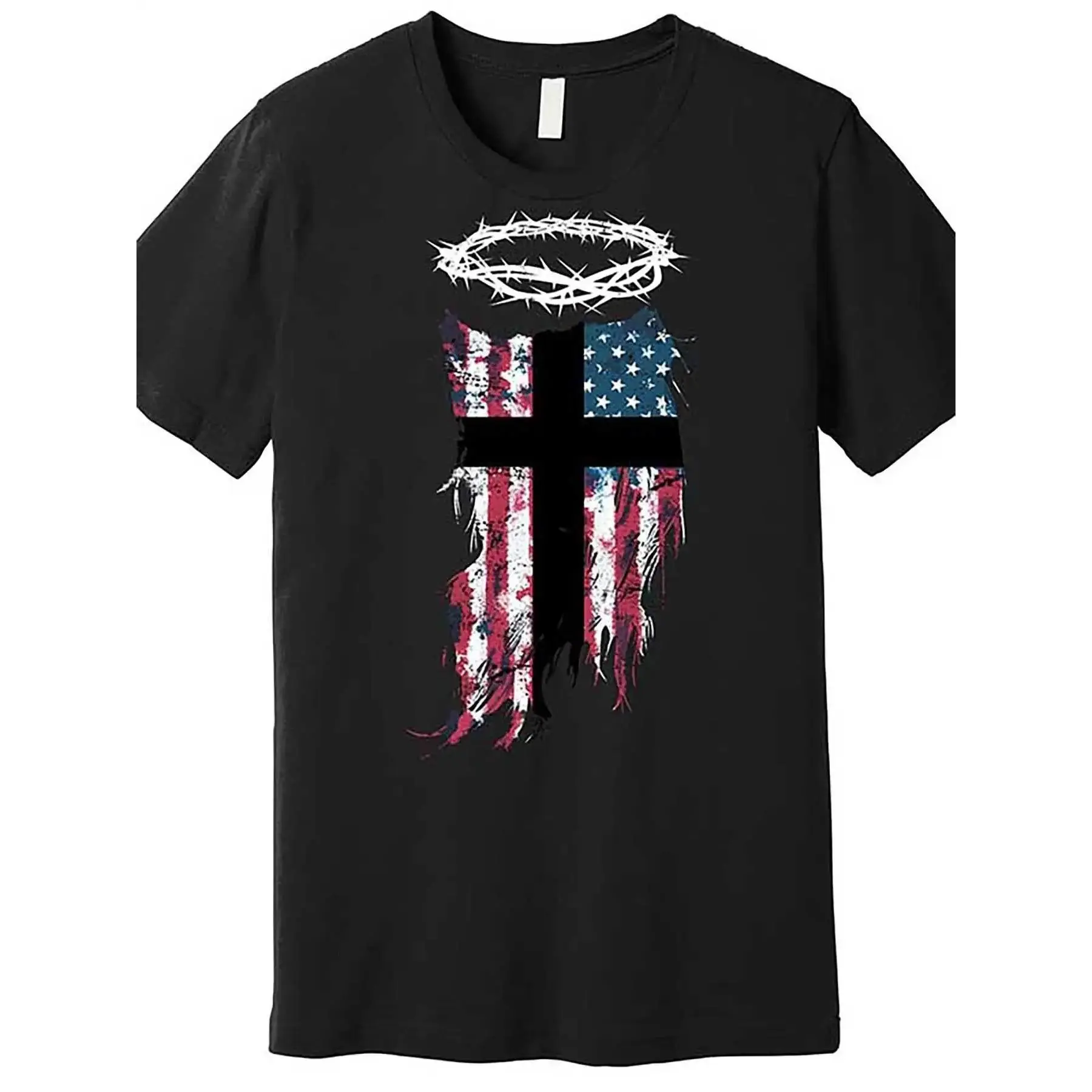 Men'S Christian Patriotic T-Shirt Featuring The American Flag with a Cross And Print - Available in s with a Loose Fit, Made of Crewneck
