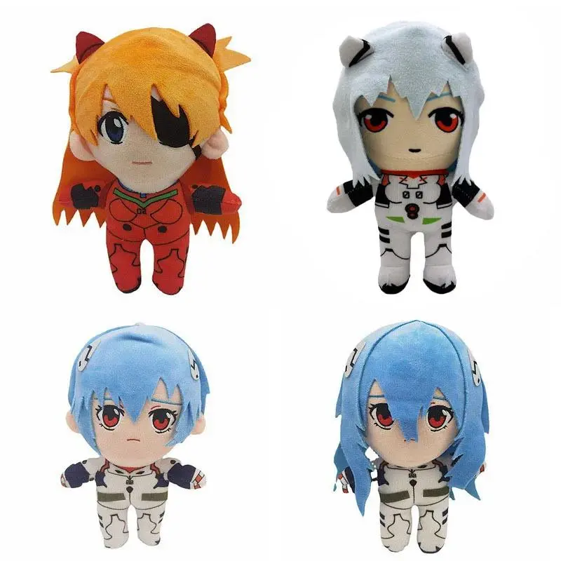 2026 New Japanese Anime Neon Genesis Evangelion Short Plush Toys, 20cm Unisex Ayanami Rei & Asuka Langley Soryu Stuffed Dolls with PP Cotton Fill, Kawaii Cartoon Bed Gifts for Toy Enthusiasts