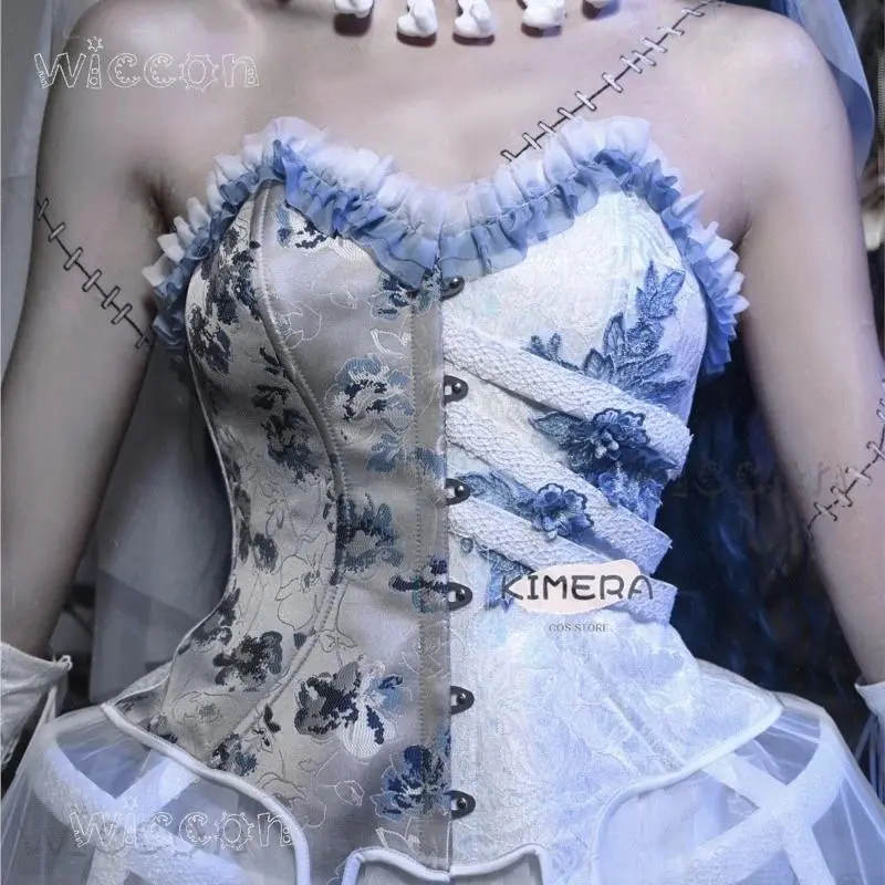 Original Movie Doujin Gothic Ribbon Corset Dress Corpse Halloween Bride Inspired Ribbon Corset Bustier Gown Fancy Costumes Dress