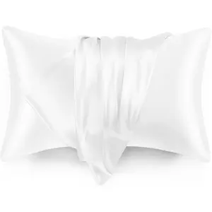 Satin Pillowcase Set of 2 Queen Size 20x30, Cooling Pillow Covers for Hair and Skin, Silky Smooth with Envelope Closure, Similar to Silk, White