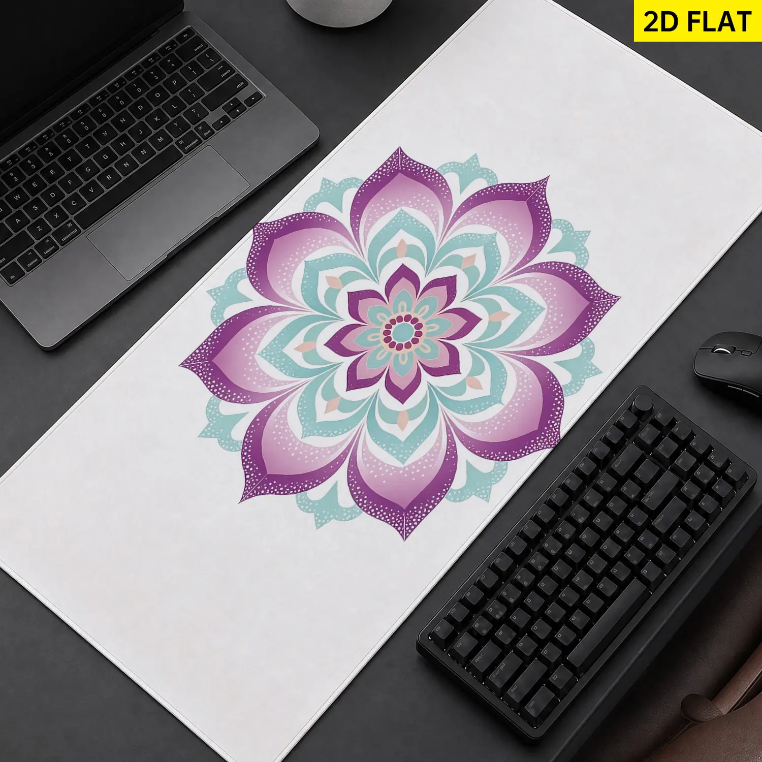 Extra Large purple teal mandala flower design Mouse Pad,Non Slip Rubber Pad,Desktop Decoration Drotection Pad,Washable,Lock Edge Multi Size,Premium Multipurpose Mousepad For Home,Office,Gift for Family and Friends