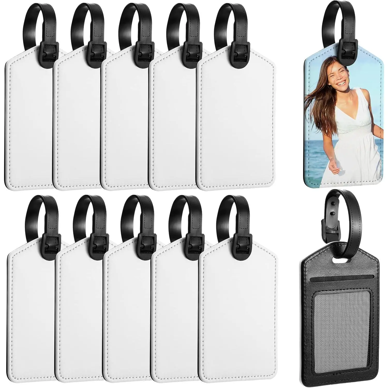 100-Piece Rectangle Shape White Heat Transfer PU Leather Sublimation Luggage Labels - Blank DIY Suitcase ID Card Holders, Office Stationery Supplies for Travel, 100 Pieces