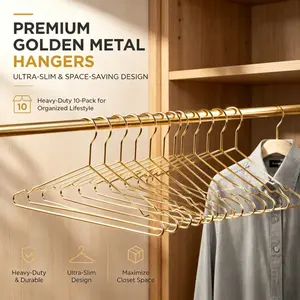 Space Saving Premium Golden Metal Garment Hangers 10 Pack Sturdy Durable Thin Wire Clothes Hanger For Shirts Pants Dresses