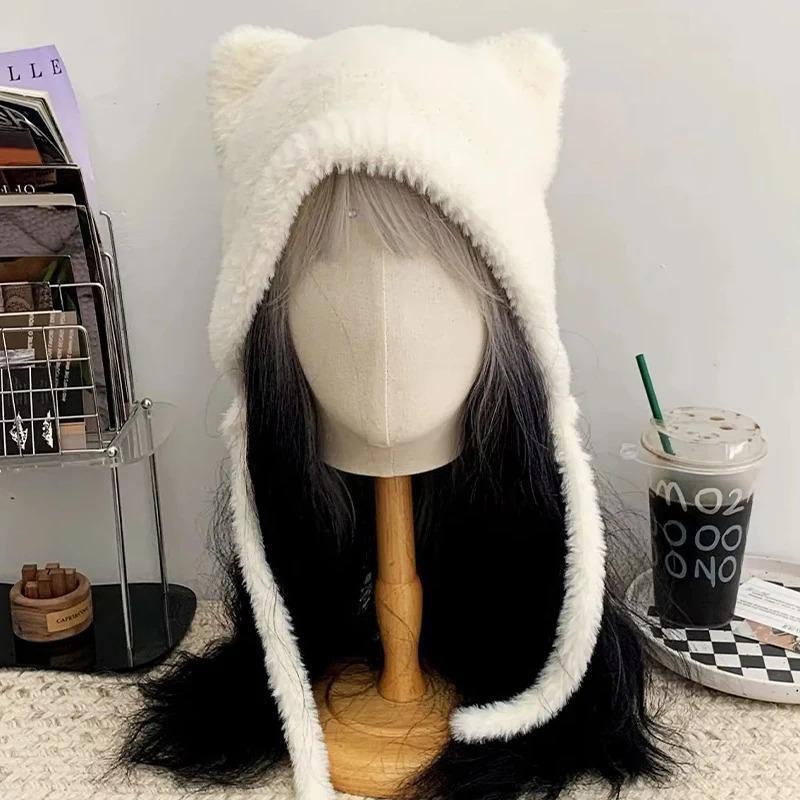 Cute Cat's Ears Women's Winter Fashion Warm Lace Up Hats,Wind Proof Ear Protection Suitable Daily Activities,walks and Shopping