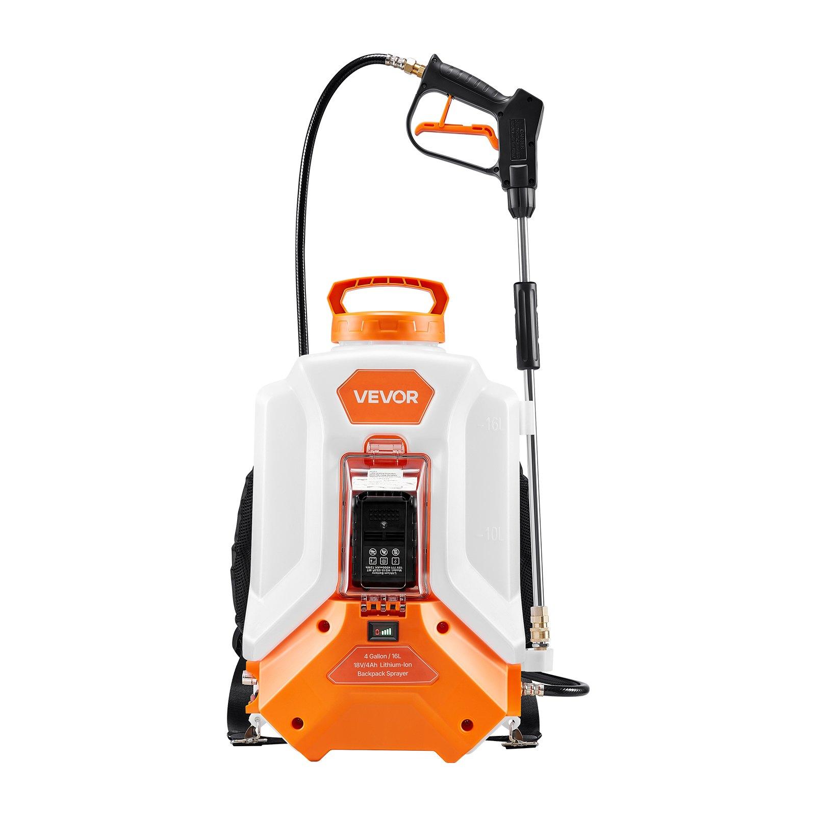 VEVOR Battery Powered Backpack Sprayer, 4 Gallons Electric Backpack Sprayer, 2 Wands & 8 Nozzles, Adjustable 0-90 PSI, 4H Runtime, Portable Yard Garden Lawn Sprayers for Weeding Spraying Cleaning