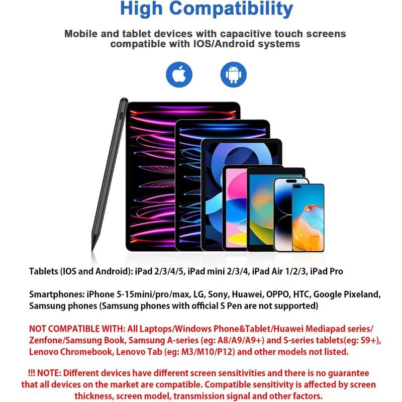Stylus Pens For Touch Screens, Power-Display Tablet Pen, POM Tip, Magnetic Digital Touch Pen For iPhone,iPad,iPad Pro,Lenovo,Other iOS,Android Smartphone and Tablet Devices (Black)