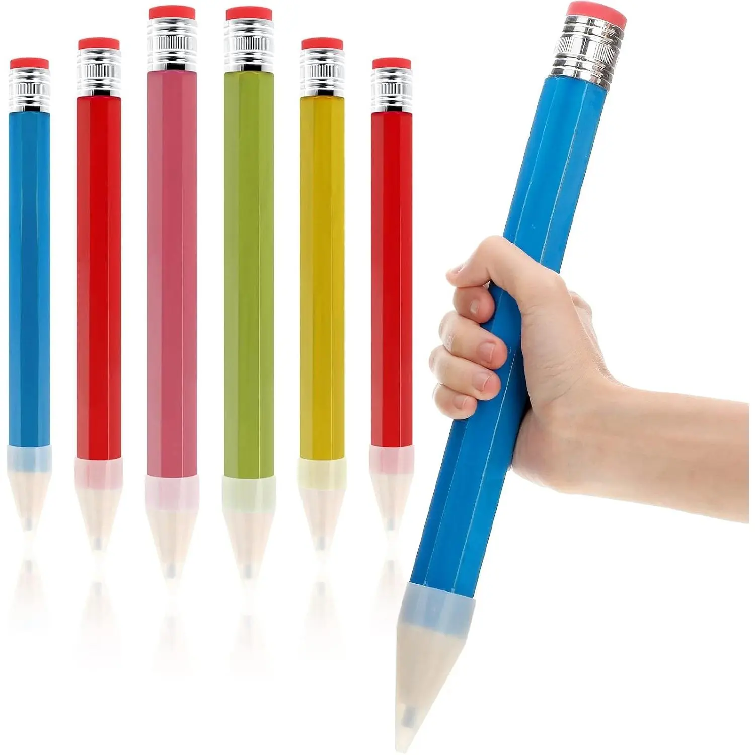 6 Pcs Wooden Jumbo Pencils for Prop, Funny Multicolored Huge Giant Pencil 14 Inch for Home and School Supplies, Kids, Preschoolers