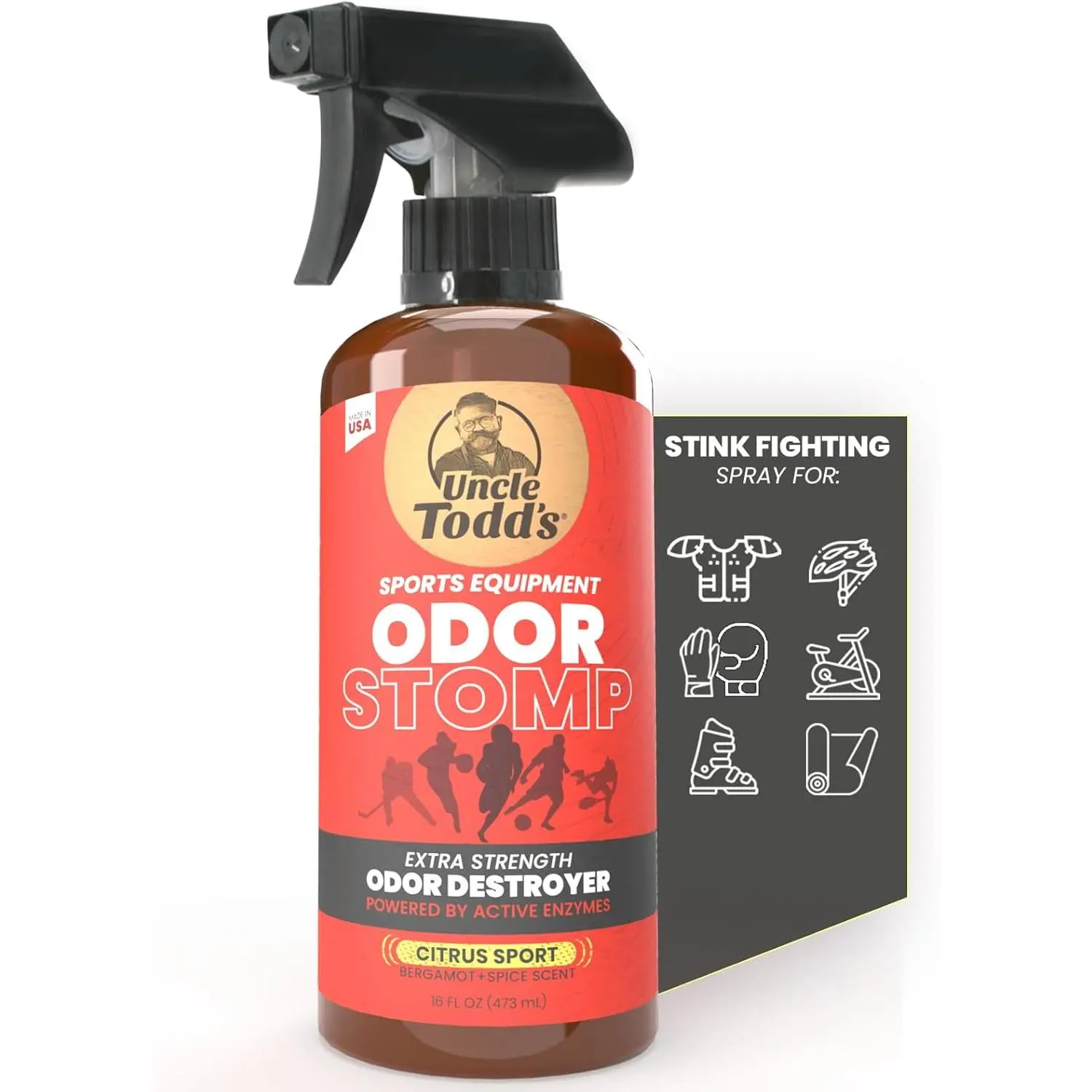 Extra Strength item Enzyme, Powered Sports Equipment item Odor Eliminator Spray, Citrus Sport item Scent, 16oz, fits Football, Hockey item