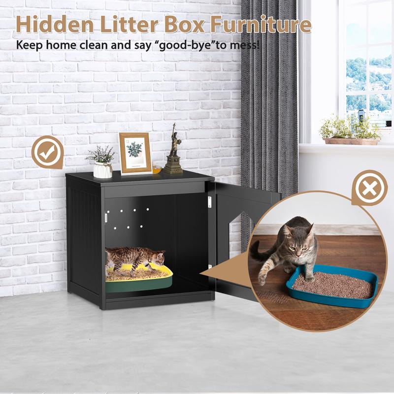 Pet Republic 20'' Black Cat Washroom Pet House Hidden Litter Box Enclosure & MDF Side Table