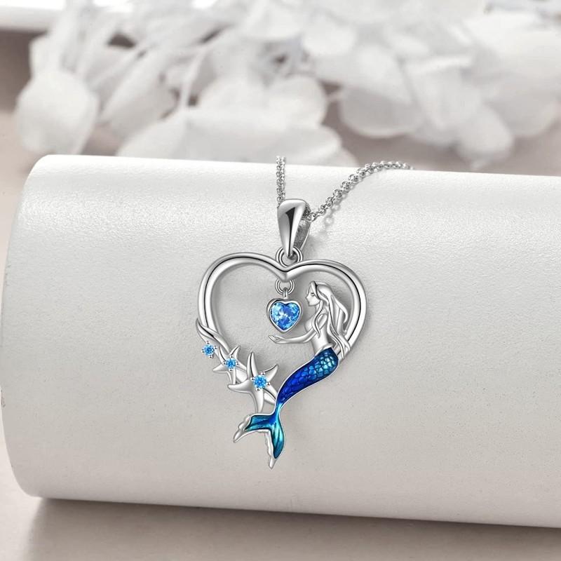 Blue Mermaid Heart Pendant Ocean Necklace Stylish Exquisite Starfish Necklace Beach Jewelry Gift For Women