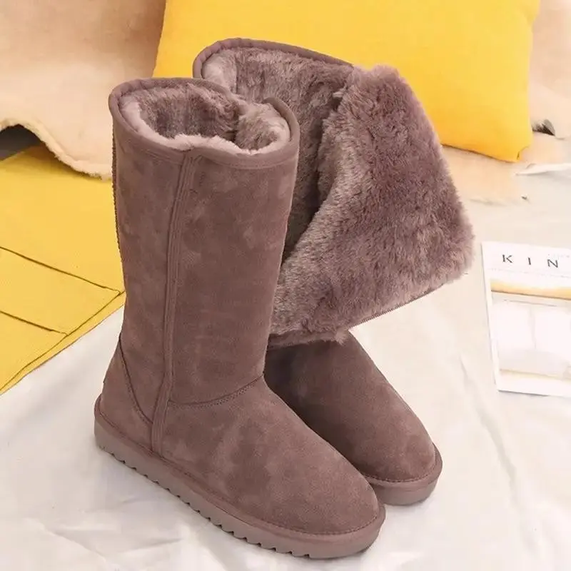 Women's Winter Thickened High-Calf Snow Booties with Plush Faux Fur Collar & Inner Zipper Round Toe Traction Rubber Sole for Skiing Outdoor Cozy Brown Cloth Upper Walking Shoes Footwear Girl Stylish big fluffy Design Black boots f