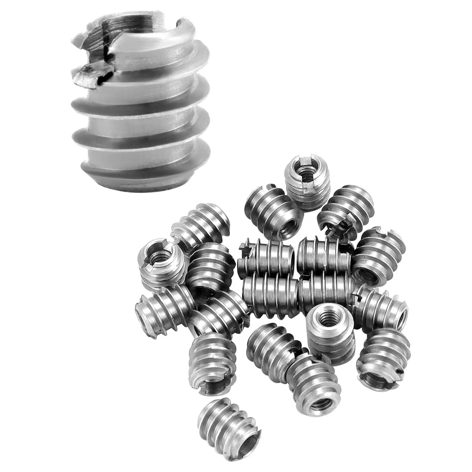 Stainless Steel Threaded Insert for Hard-, 8-32 Internal Threads 20 Pack 0.375" Long Nut Inserts for Hardwoods, Softwoods, Plywood and Composites