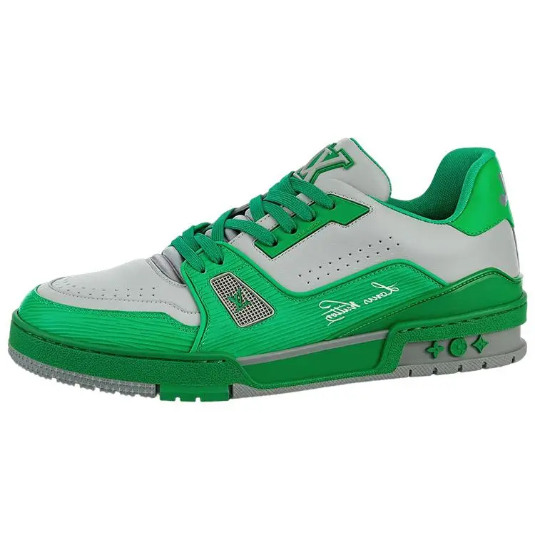 Louis Vuitton Leather Lace-Up Low-Top Sneakers for Men in White and Green Verifiable, with credentials and supporting global authentication