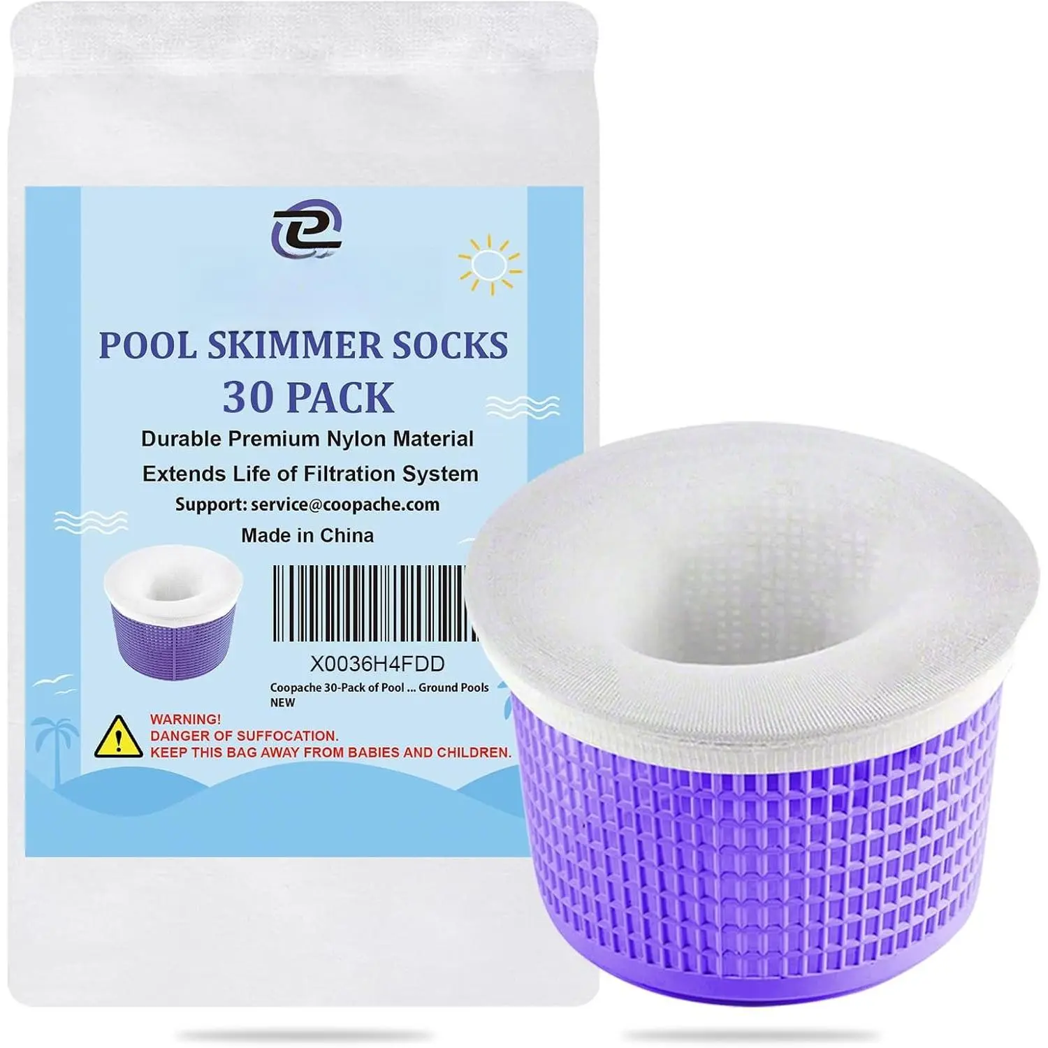 30-Pack of Pool Skimmer Socks - Filters Baskets, Skimmers Cleans Debris and Leaves for In-Ground and Above Ground Pools