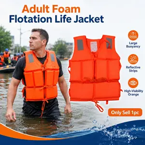 Professional Adult Foam Flotation Swimming Life Jacket, Useful Adult Life Vest, Large Buoyancy Portable Boat Safety Vest, Safety Flotation Device,Reflective Strips Buoyancy Vest,Suitable for Fishing, Rafting, Water Sports, Weight Range 80-260 Lbs Orange