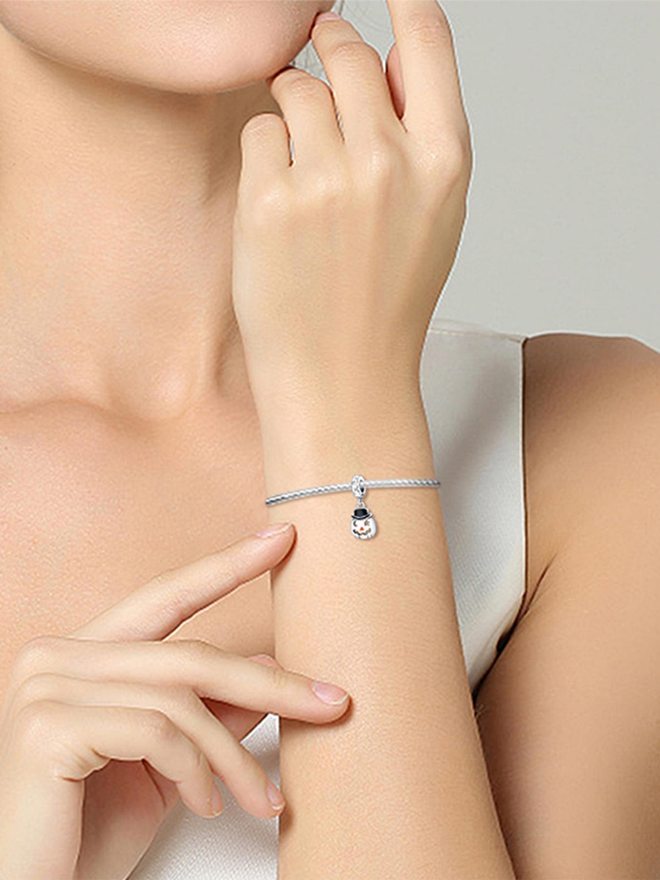 Pumpkin Design Pendant, 925 Sterling Silver Hollow Out Pumpkin Charm for Women & Girls, Fashion Accessories for DIY Bracelet & Necklace As Halloween Gift