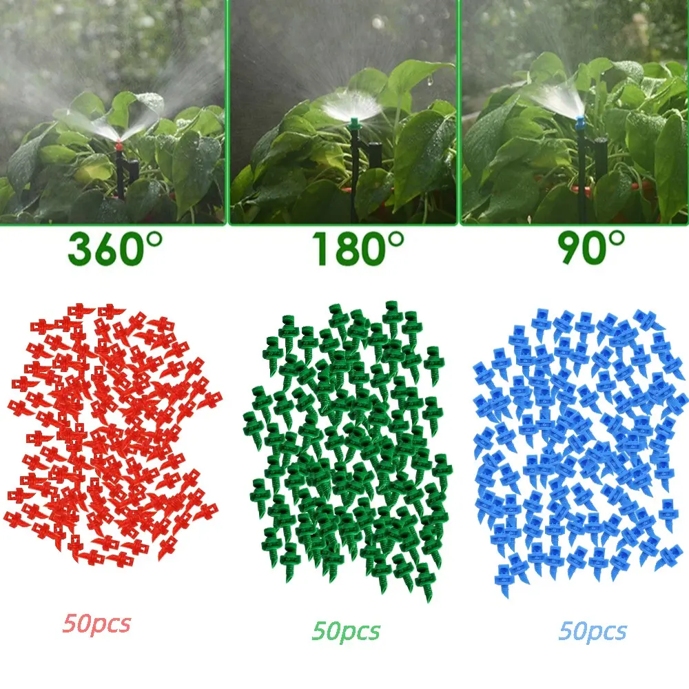 50Pcs 90/180/360 Degree Multi-Angle Plastic Misting Micro Sprinklers, Stake-Type Auto Watering Drip Irrigation Accessories for Home Garden/ Potted Plants/ Greenhouse Vegetables/ Lawn & Yard Watering