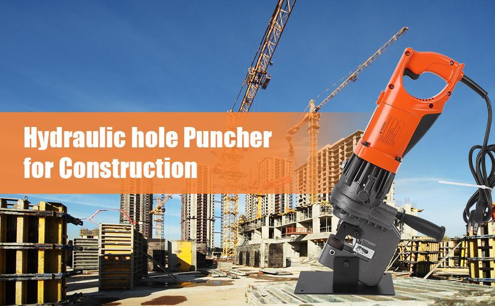 Electric Hydraulic Hole Punch for Metal Φ1/4"-4/5", 1200W 110V Hole Puncher Machine Constuction Tools, Hole Punching with Carbon Brush 5 Dies for Steel Iron Aluminum Plate, Copper