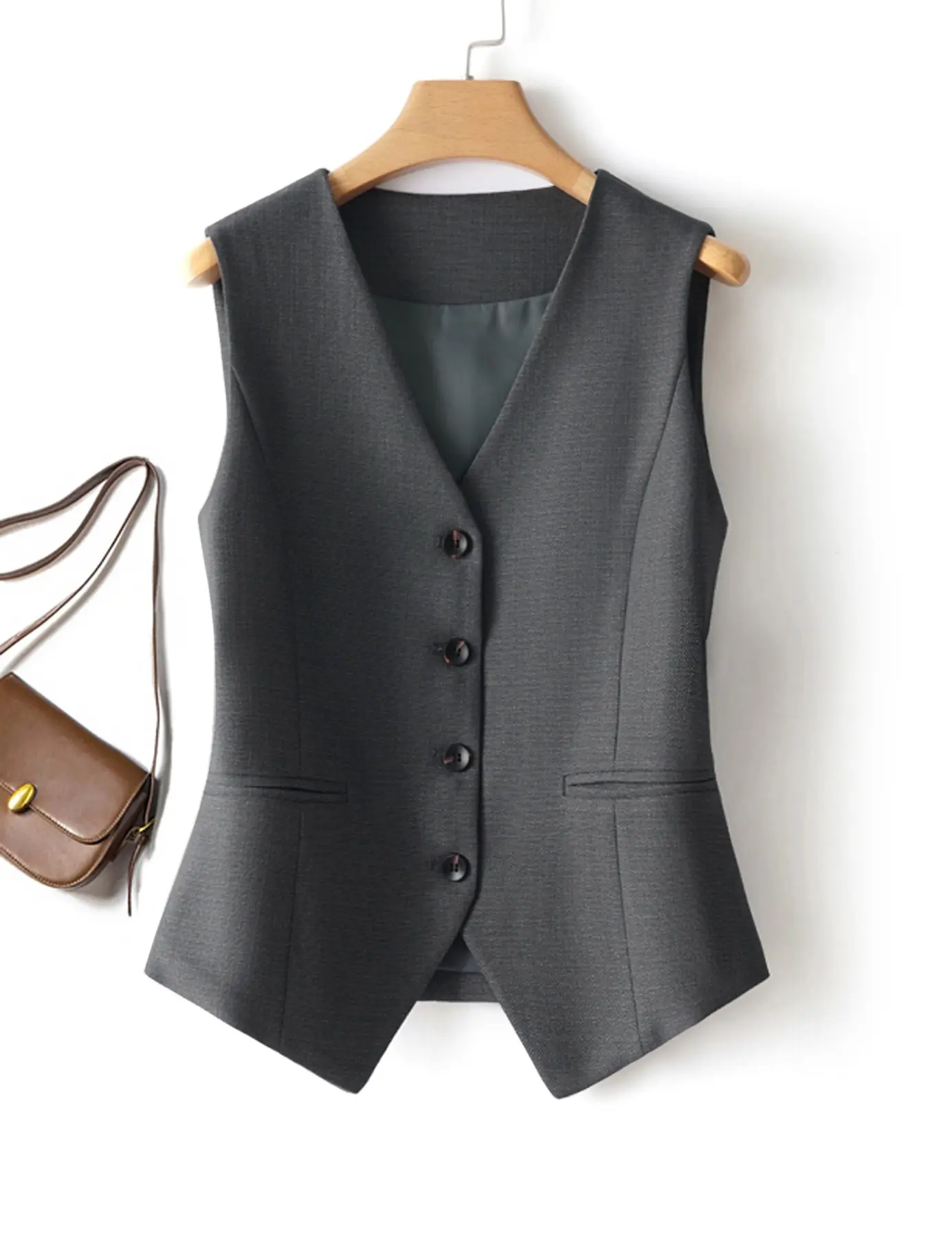 French Vintage Minimalist Fitted Vest, Plain Button Front