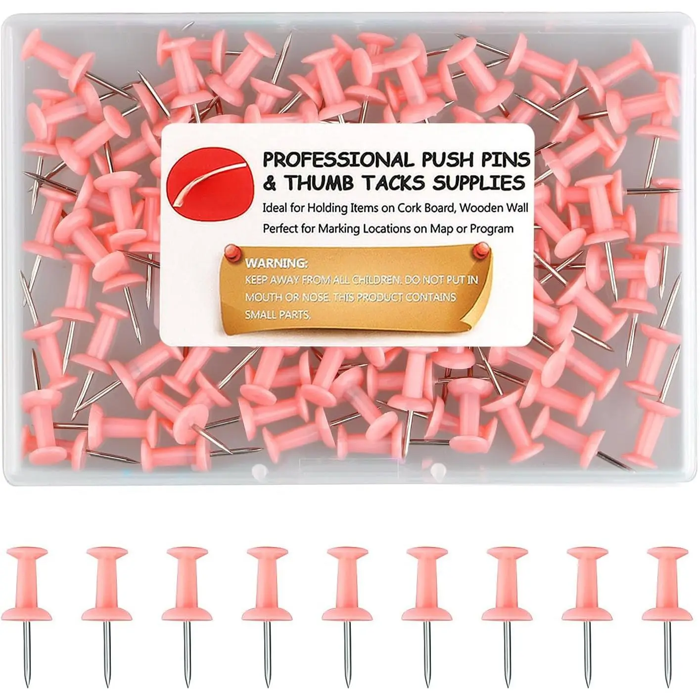 Sturdy 100-Count Standard Dark Push Pins with 1 in Steel Tip, Plastic Body, Sturdy Steel Point for Office Use, Sewing Tool Kits Supplies