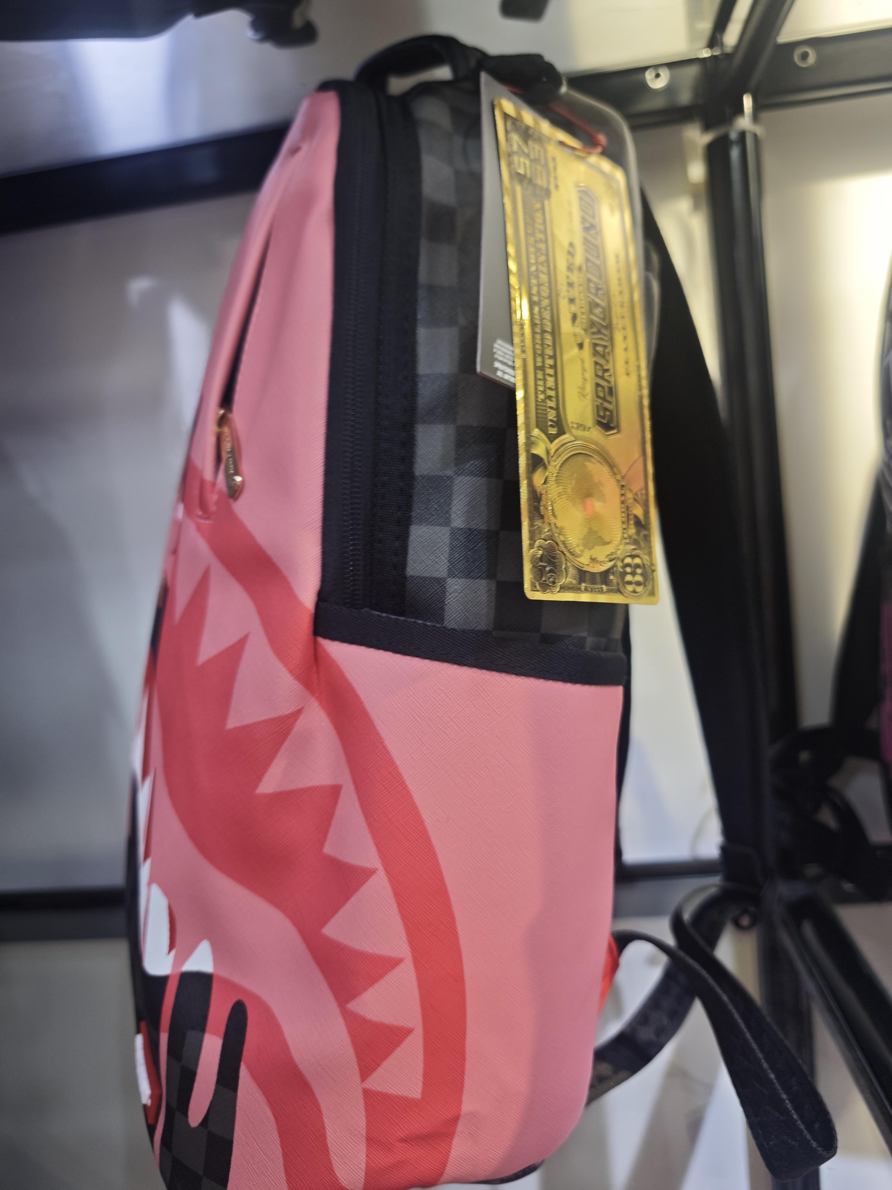 SG Pink Shark Mouth Backpack, Streetwear Graffiti School Bag for Men Women, Trendy Laptop Daypack for Teens