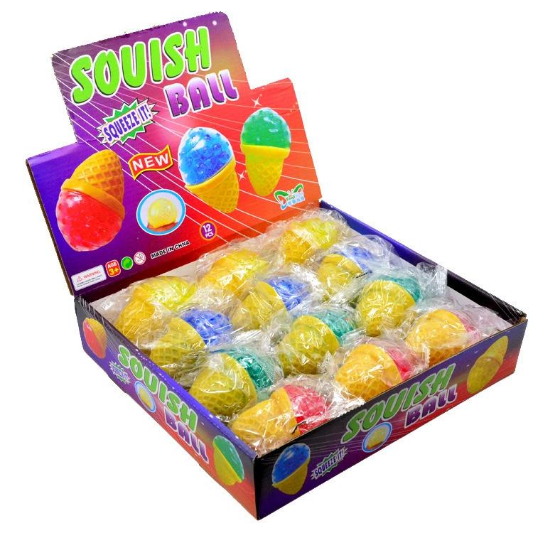 Ice Cream Squeeze Toy, Stress Relief Fidget Toy with Bubble Beads, Soft TPR Squishy Sensory Toy for Kids & Adults, Anxiety