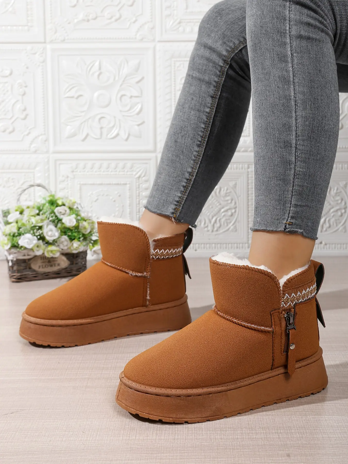 Women's Leather Short Boots, Waterproof Design, Memory Foam Insole, Comfortable Winter Boots, Trendy Hippie Style Shoes