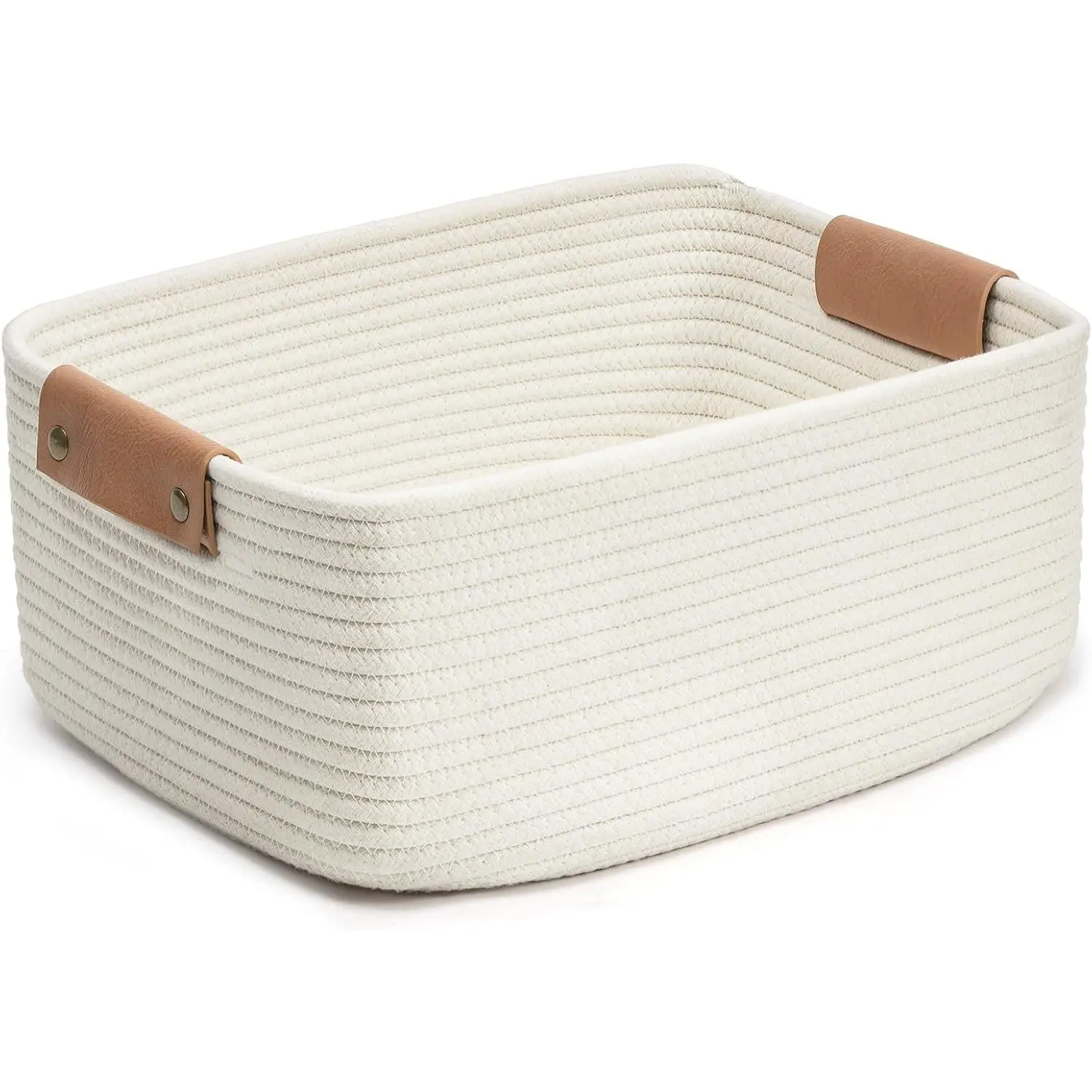 White Woven Basket Baby Gift Basket for Toys, Towels, Books, Rope Storage Basket for Living Room, Bathroom, Decorative Basket for Nursery