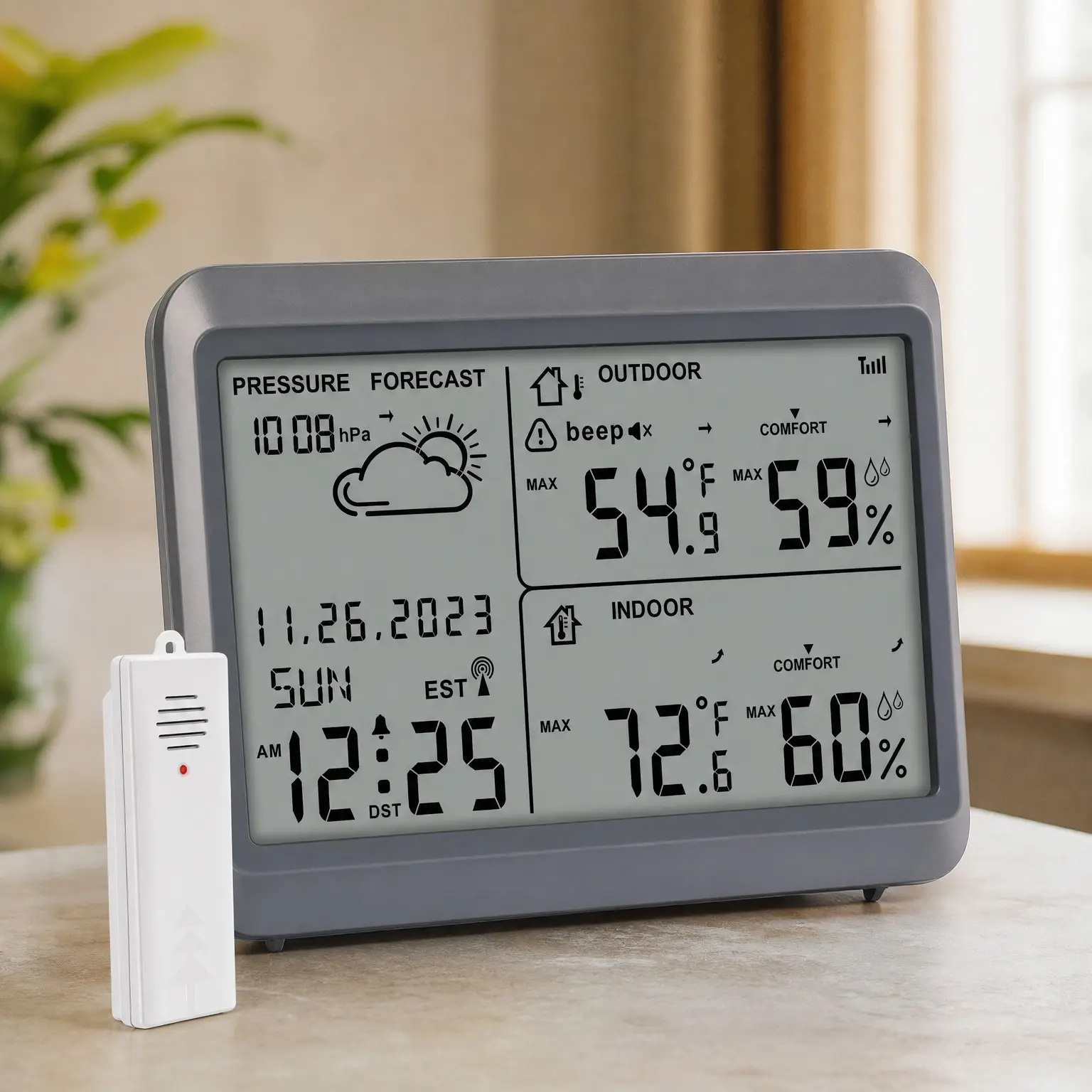 Atomic Clock Weather Station Indoor Outdoor Thermometer Wireless Battery Powered, with Indoor Outdoor Temperature Humidity, Date & Day, Home Weather ForecastGift